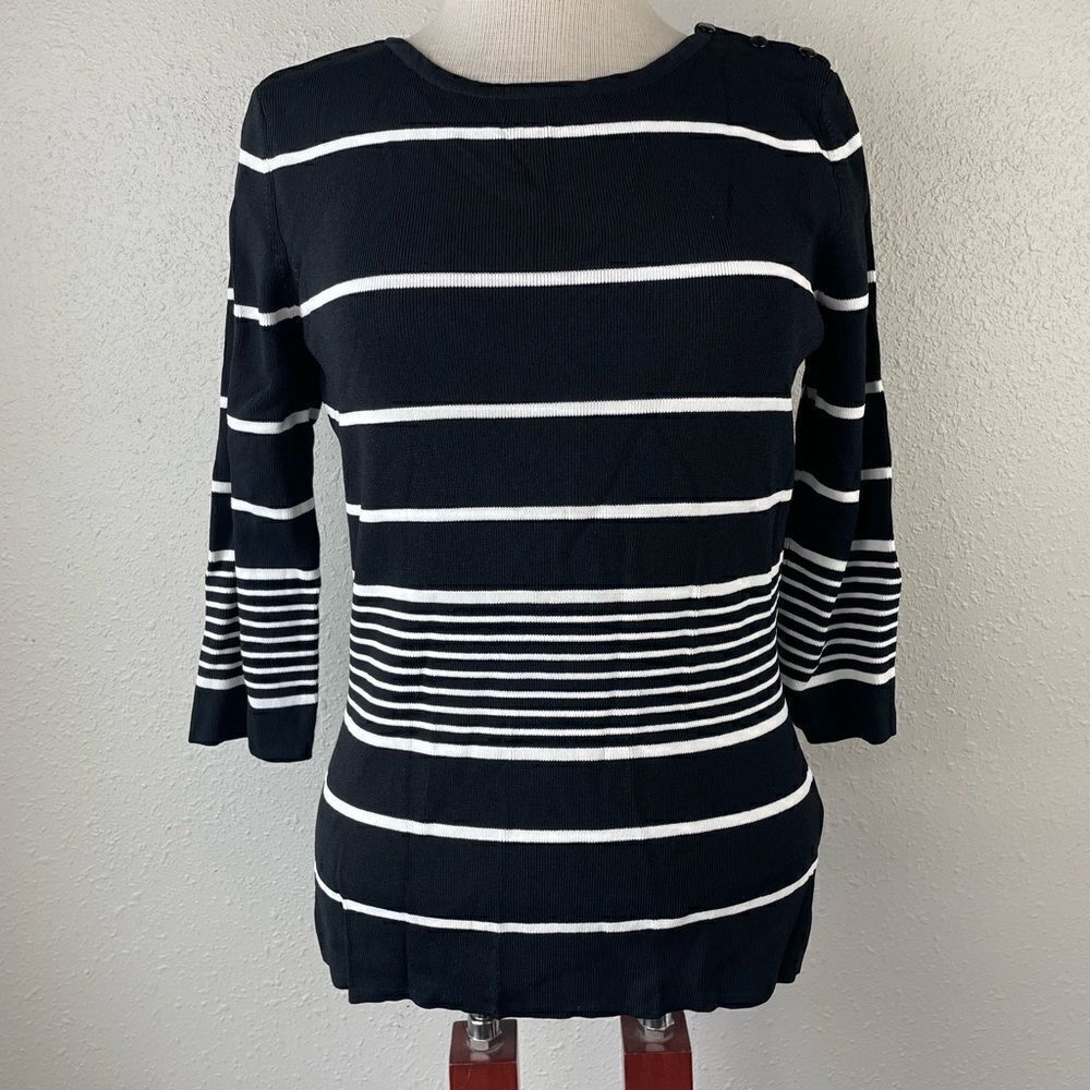 Cyrus Black and White Striped Stretch Top Size L EUC
